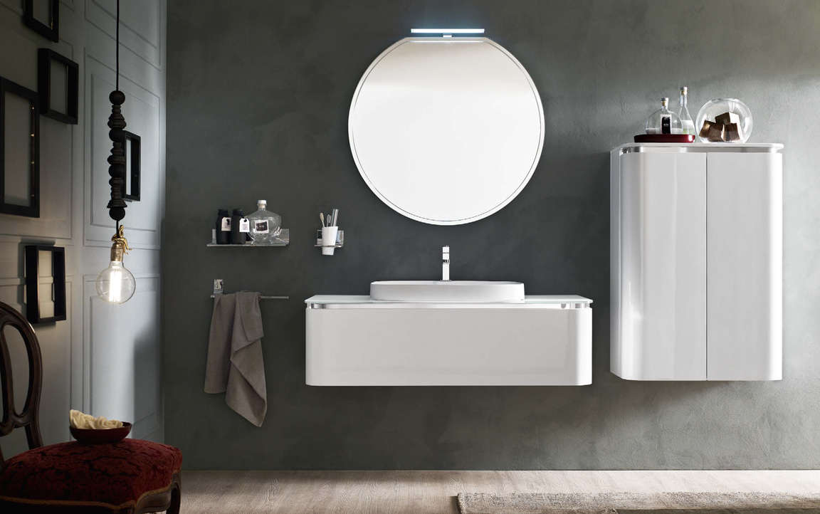 Composizione AC23 serie Acacia Bianco Lucido Mobili Bagno Ardeco