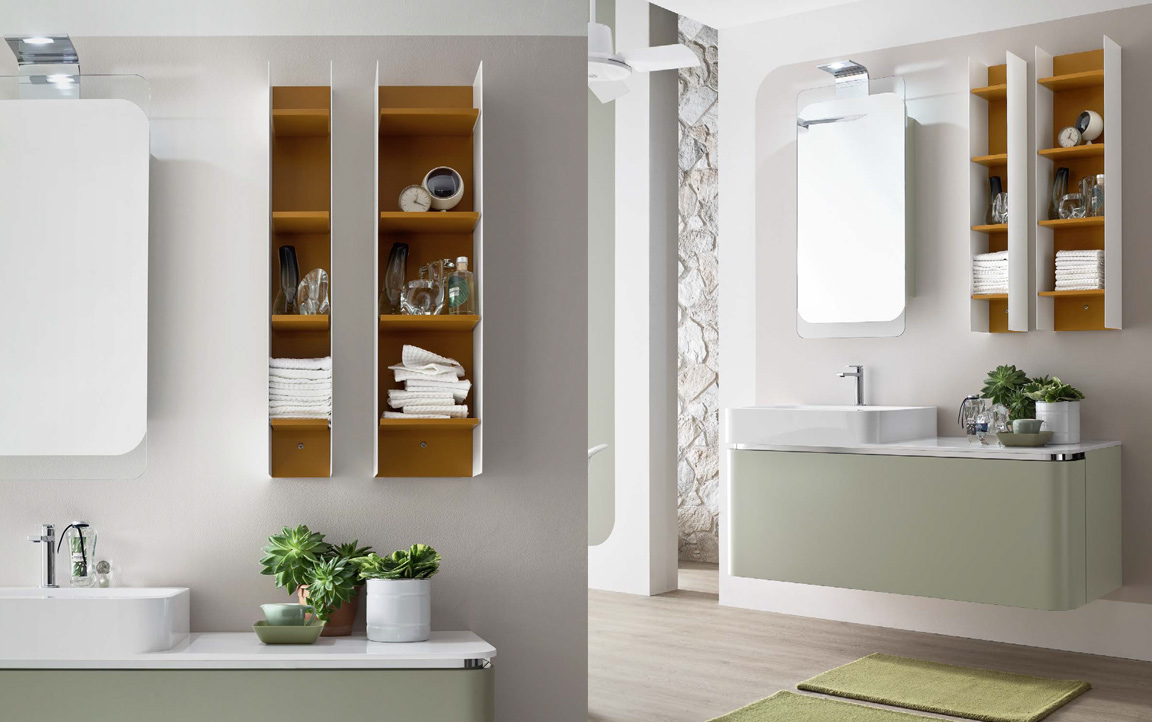 Composizione AC25 serie Acacia Salvia Opaco, Zucca Opaco Mobili Bagno Ardeco