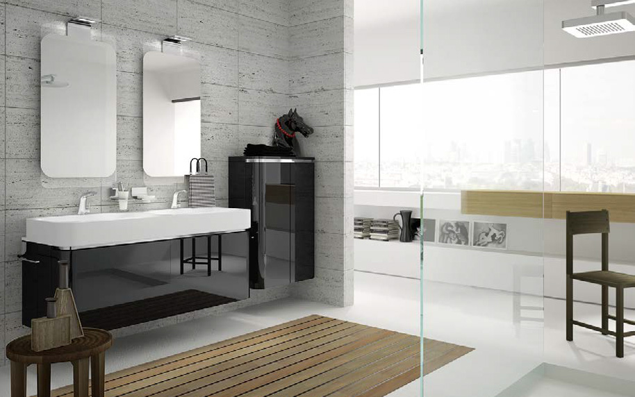 Composizione AC45 serie Acacia Nero Lucido Mobili Bagno Ardeco