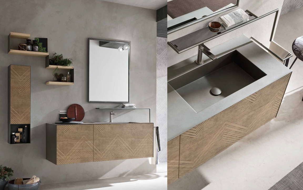 Composizione VT12 serie Decor & Vintage Serigrafato Motive Wood, Rovere Natural Mobili Bagno Ardeco