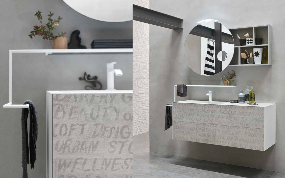 Composizione VT20 serie Decor & Vintage Serigrafato Text Sherwood, Melaminico Sherwood Mobili Bagno Ardeco