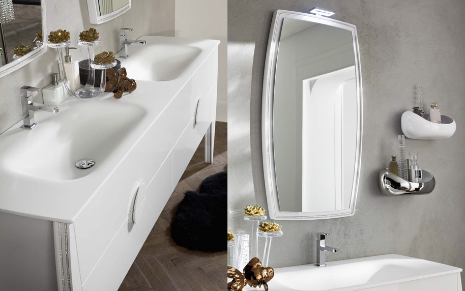 Composizione GL02 serie Glamour Dettaglio Top Lavabo & Mensole Bianco lucido Mobili Bagno Ardeco