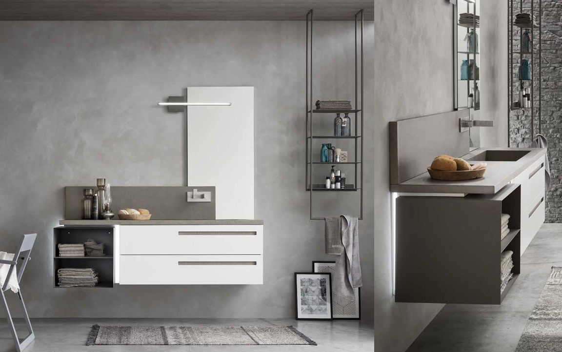 Composizione SG01 serie Start Gate Bianco Opaco, Piombo Mobili Bagno Ardeco