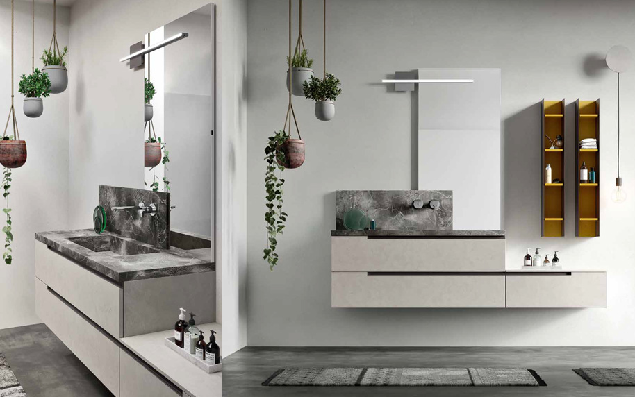 Composizione SL06 serie Start Line Malta Grigio, Senape Opaco Mobili Bagno Ardeco