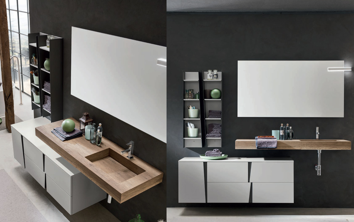 Composizione WR01 serie Wector Nebbia Opaco, Metallo Piombo Mobili Bagno Ardeco