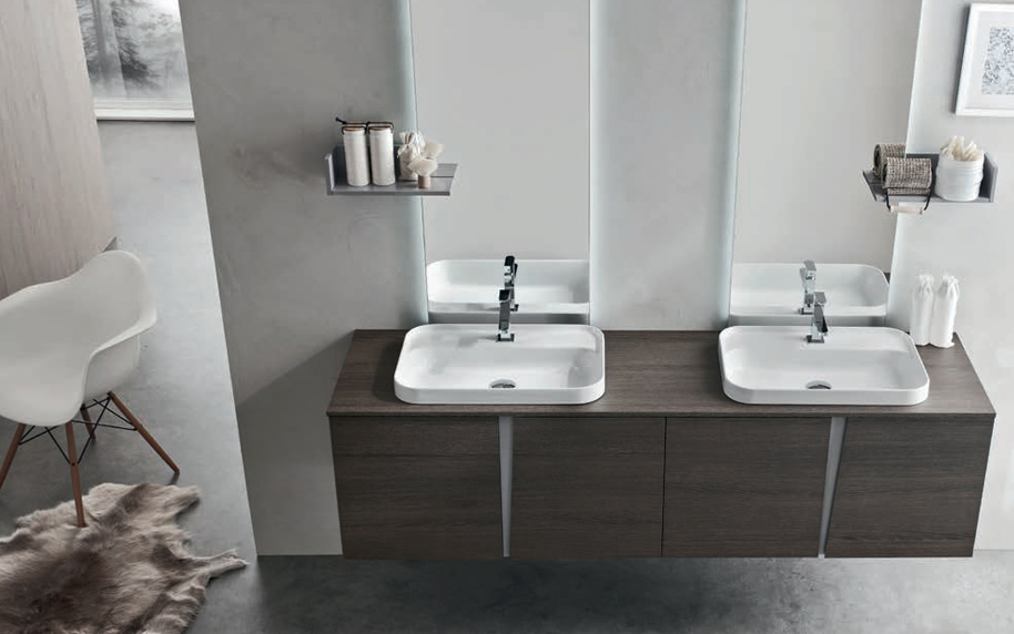 Composizione WR06 serie Wector Sablé Havana, Grigio Londra Mobili Bagno Ardeco