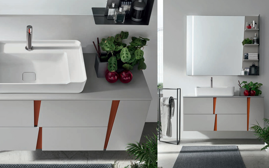 Composizione WR07 serie Wector Grigio Londra Opaco, Mattone Opaco Mobili Bagno Ardeco