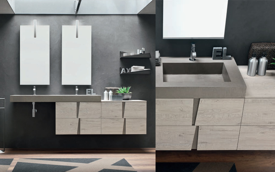 Composizione WR15 serie Wector Nodato Bianco, Ecomalta Nero Roma Mobili Bagno Ardeco