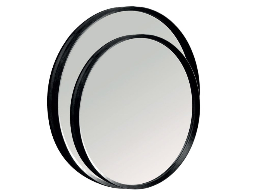 ORDINA ROUND MIRROR BLACK Specchio circolare realizzato con cornice in essenza con finitura bianca, nera opaco o naturale. Serie Black or White Mobili Bagno Cipí