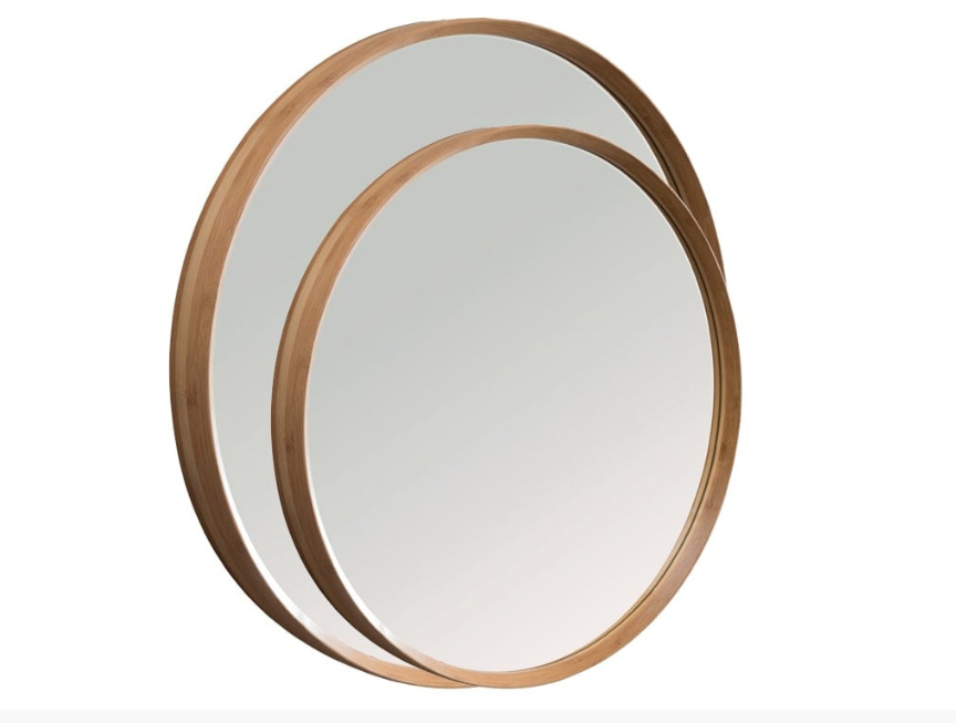 ORDINA ROUND MIRROR NATURAL Specchio circolare realizzato con cornice in essenza con finitura bianca, nera opaco o naturale. Serie Black or White Mobili Bagno Cipí