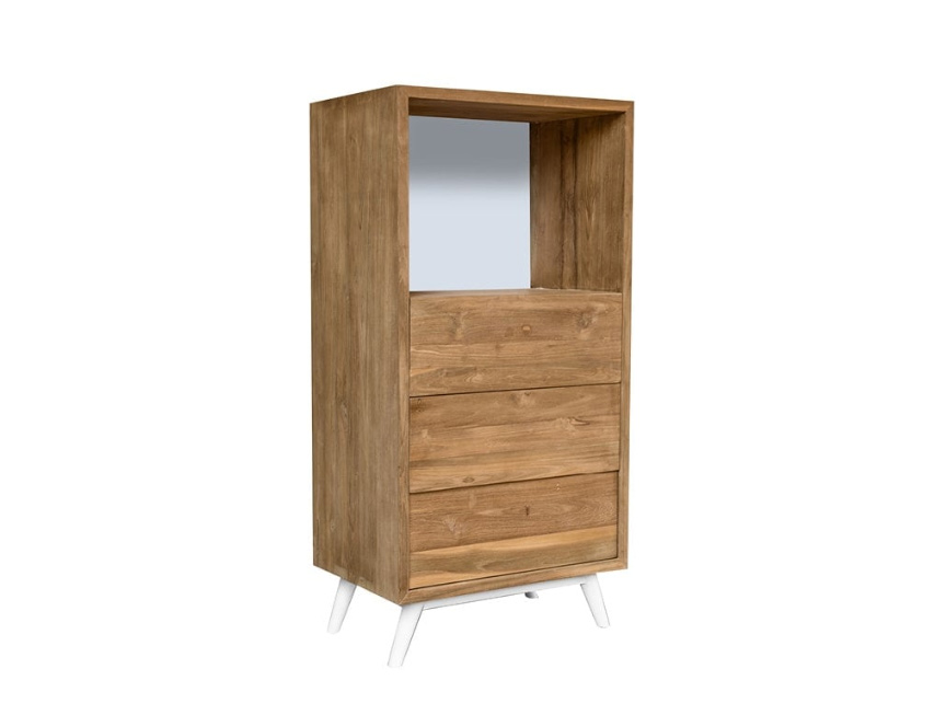 FEEL GOOD COMÓ Cabinet dalle proporzioni che riportano ai Comó anni 60 ed a forme retró ma sempre attualissime. In teak naturale cerato a mano. Gambe in legno bianco opaco e tre grandi cassetti con apertura push/pull. Serie Feel Good Mobili Bagno Cipí