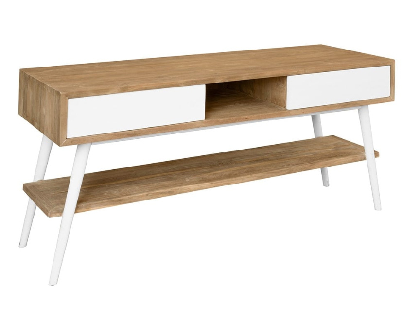 FEEL GOOD CONSOLLE Consolle in teak naturale cerato a mano. Gambe in legno bianco opaco e cassetti con apertura push-pull. Uno dei due grandi cassetti é predisposto per lo scarico del lavandino ed intercambiabile Serie Feel Good Mobili Bagno Cipí