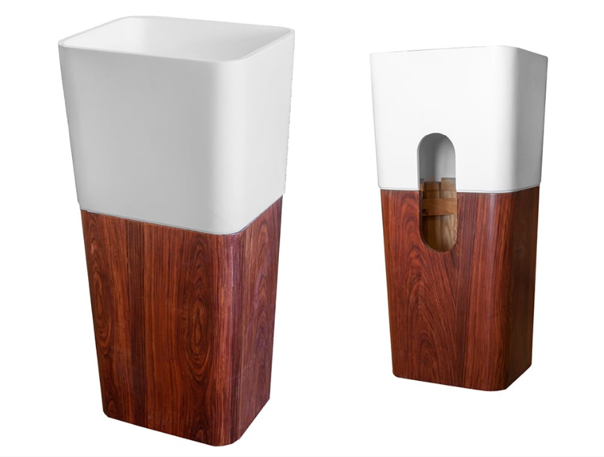 WOODY FREE STANDING LAVANDINO Istone e Legno, candore e pulizia delle forme e calore del naturale Lavabo da terra in due parti dove la base in legno accoglie la vasca Serie Feel Good Mobili Bagno Cipí