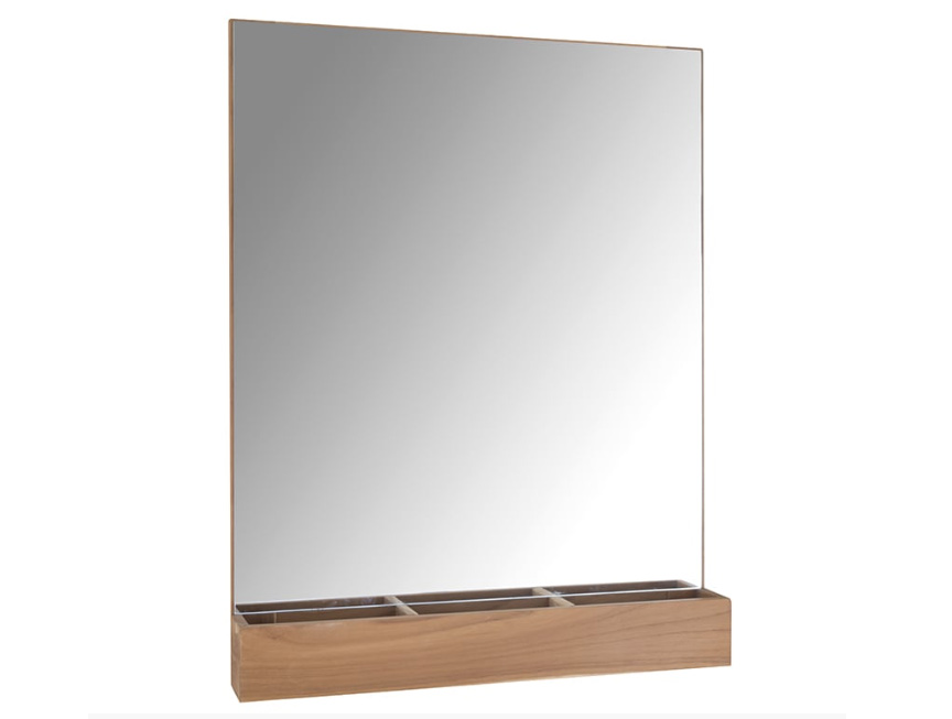 PRATICO MIRROR Specchio molato applicato su pannello di Teak naturale e dotato di vaschetta anch'essa in teak. I pratici vani sono ideali per contenere cosmetici, dispenser, portaspazzolini etc Serie Teak & White Mobili Bagno Cipí