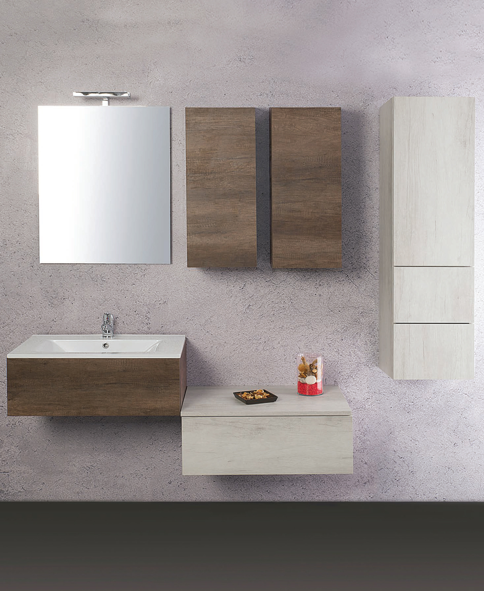 Unika Composizione 1 serie componibile finiture disponibili Olmo Bianco o Olmo Naturale Mobili Bagno Dianflex Corporation