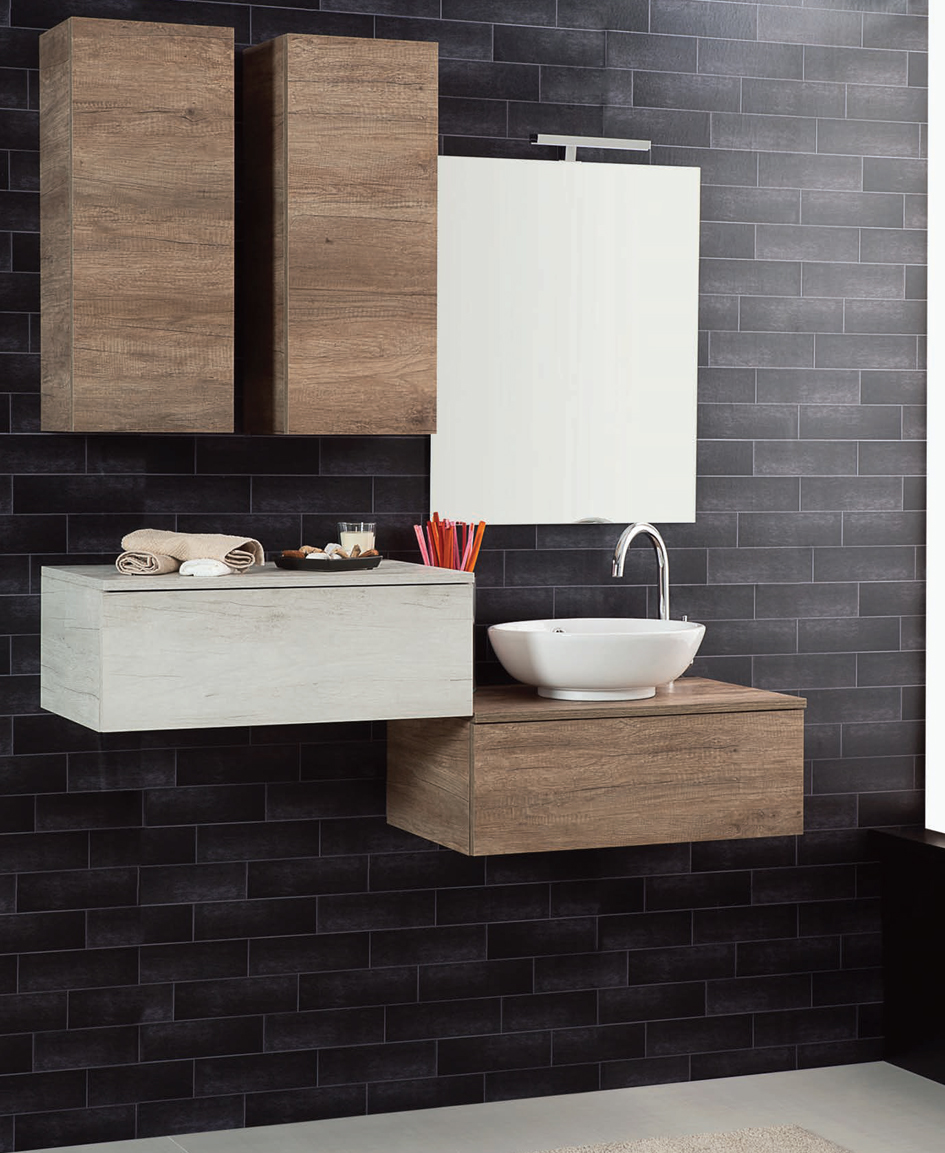 Unika Composizione 2 serie componibile finiture disponibili Olmo Bianco o Olmo Naturale Mobili Bagno Dianflex Corporation