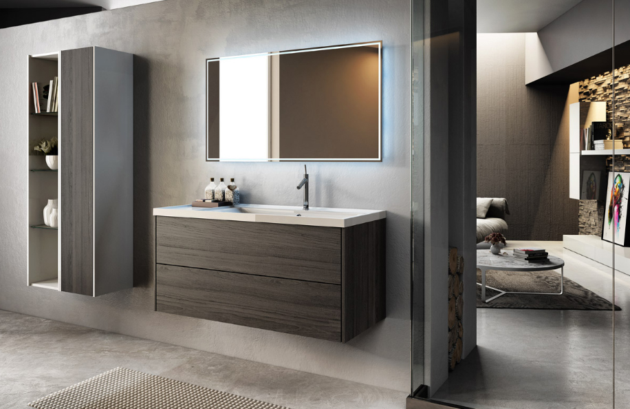 Calipso 120.12 Olmo Onyx Top mineralmarmo serie Contemporaneo Mobili Bagno Progetto Idea Stella