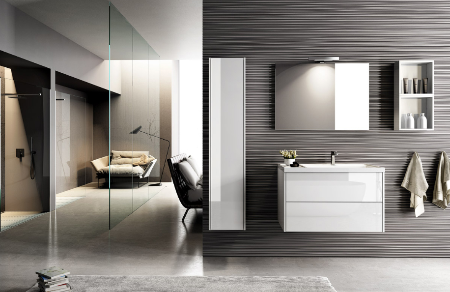 Calipso 90.1 Bianco Lucido Top mineralmarmo serie Contemporaneo Mobili Bagno Progetto Idea Stella