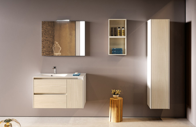 Flip 90  Bianco Lucido & Frassino Tranchéserie Contemporaneo Mobili Bagno Progetto Idea Stella