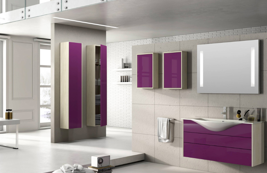 IS 103.06 Idea Style Frassino Tranché e 31 Porpora Traffico Lucido Top mineralmarmo serie Contemporaneo Mobili Bagno Progetto Idea Stella