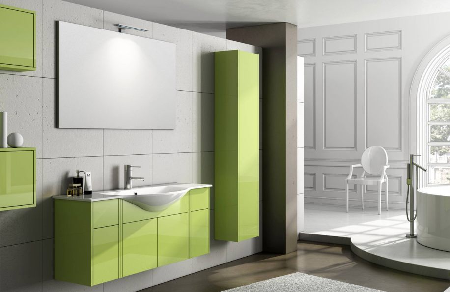 IS 123.02 Idea Style 44 Verde Acido Lucido Top mineralmarmo serie Contemporaneo Mobili Bagno Progetto Idea Stella