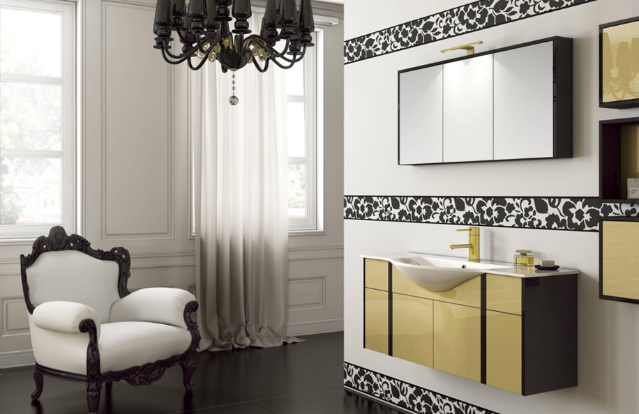 IS 123.08 Idea Style 55 Nero Lucido e 53 Oro Lucido Top mineralmarmo serie Contemporaneo Mobili Bagno Progetto Idea Stella