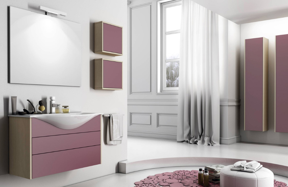 IS 83.01 Idea Style Rovere e 12 Rosso Violetto opaco  Top mineralmarmo serie Contemporaneo Mobili Bagno Progetto Idea Stella