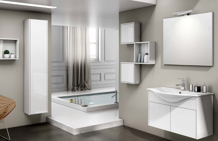 IS 83.02 Idea Style Bianco Lucido Top mineralmarmo serie Contemporaneo Mobili Bagno Progetto Idea Stella