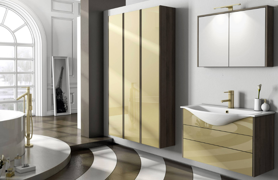 IS 83.03 Idea Style Noce Tranché e 53 Oro Lucido Top mineralmarmo serie Contemporaneo Mobili Bagno Progetto Idea Stella