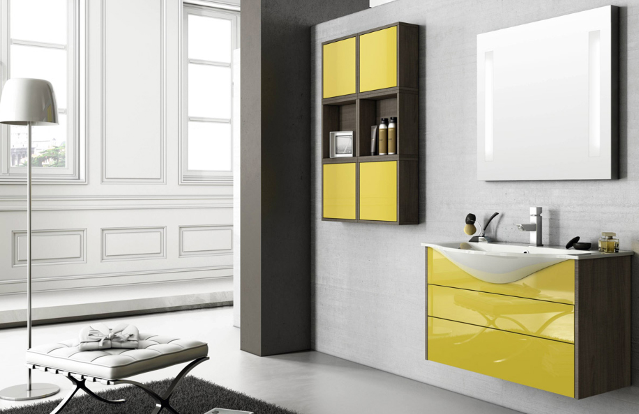 IS 83.05 Idea Style Noce Tranché e 38 Giallo Lucido Top mineralmarmo serie Contemporaneo Mobili Bagno Progetto Idea Stella