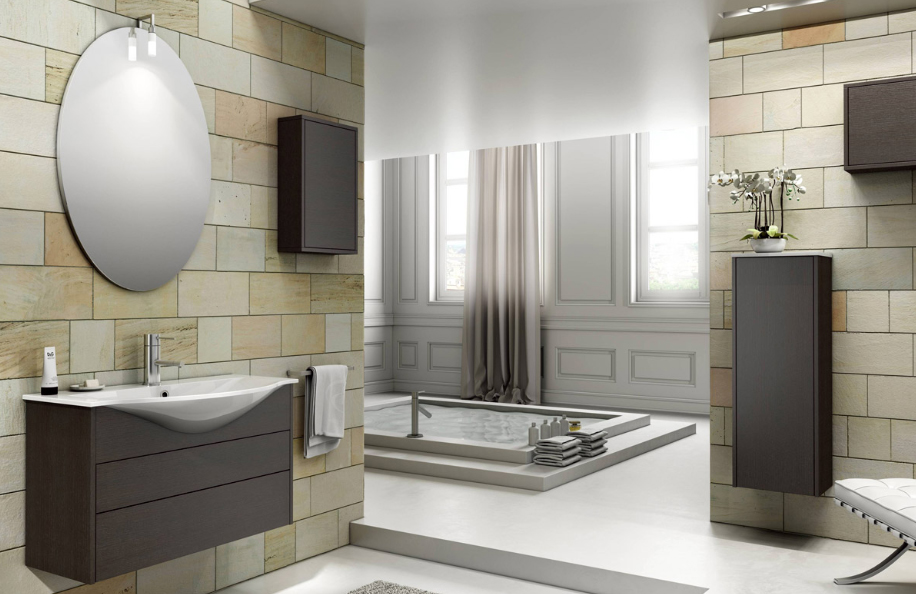 IS 83.09 Idea Style Wengé Top mineralmarmo serie Contemporaneo Mobili Bagno Progetto Idea Stella