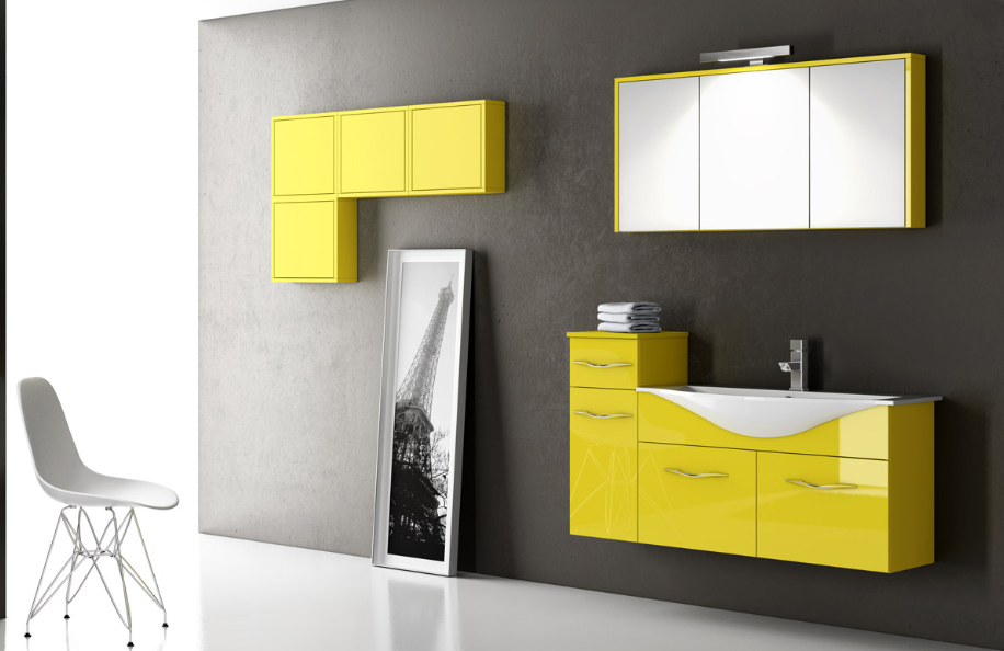 Ise 109.05 38 Giallo Lucido Top mineralmarmo serie Contemporaneo Mobili Bagno Progetto Idea Stella