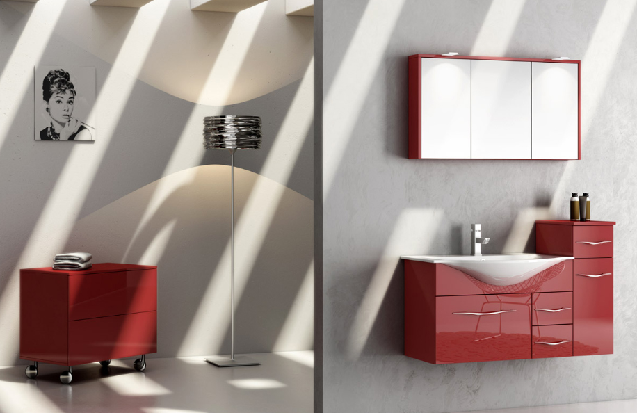 Ise 109.06 36 Rosso Segnale Lucido Top mineralmarmo serie Contemporaneo Mobili Bagno Progetto Idea Stella