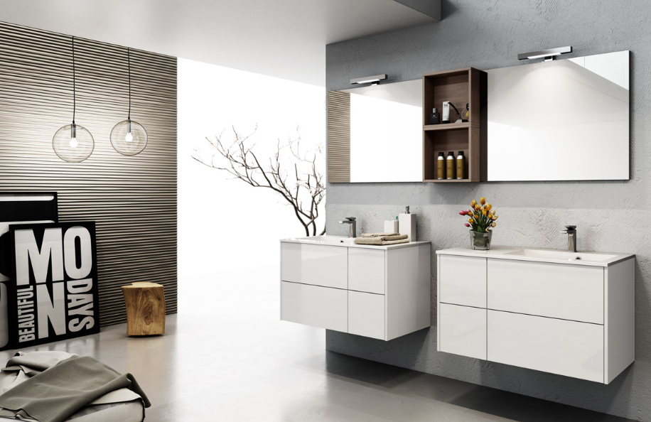 Liko 01 Bianco Lucido Top mineralmarmo serie Contemporaneo Mobili Bagno Progetto Idea Stella