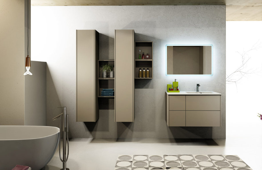 Liko 02 Beige Grigio opaco Top mineralmarmo serie Contemporaneo Mobili Bagno Progetto Idea Stella