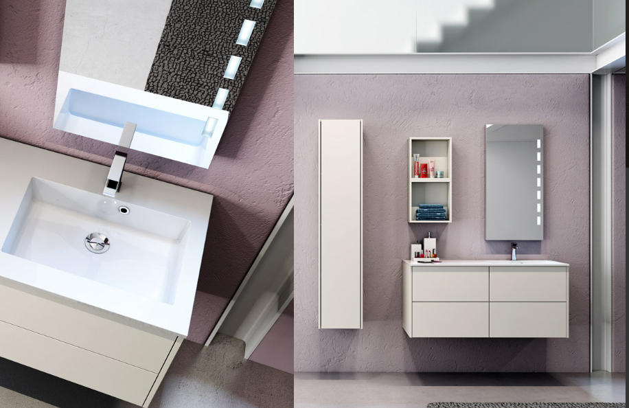 Liko 14 Bianco Crema opaco Top mineralmarmo serie Contemporaneo Mobili Bagno Progetto Idea Stella