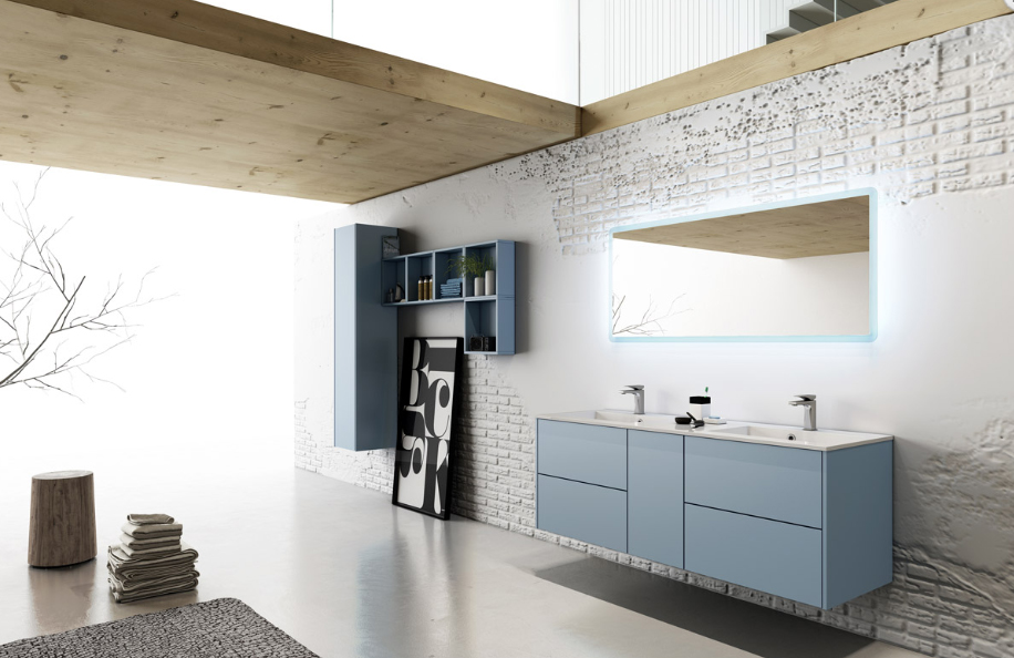 Liko 32 Blu Bermuda opaco Top mineralmarmo serie Contemporaneo Mobili Bagno Progetto Idea Stella