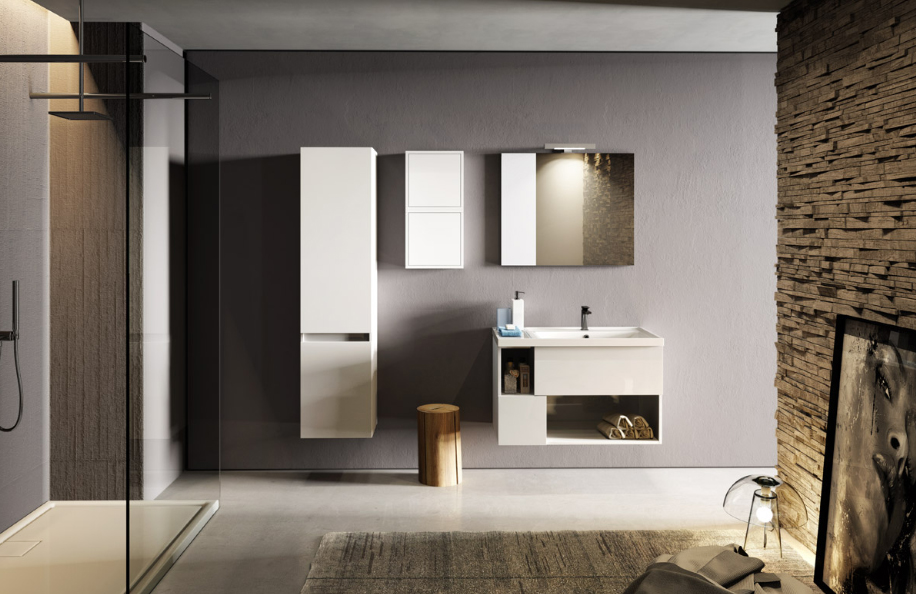 E-Malibú 90.1 Bianco Lucido Top mineralmarmo serie Contemporaneo Mobili Bagno Progetto Idea Stella