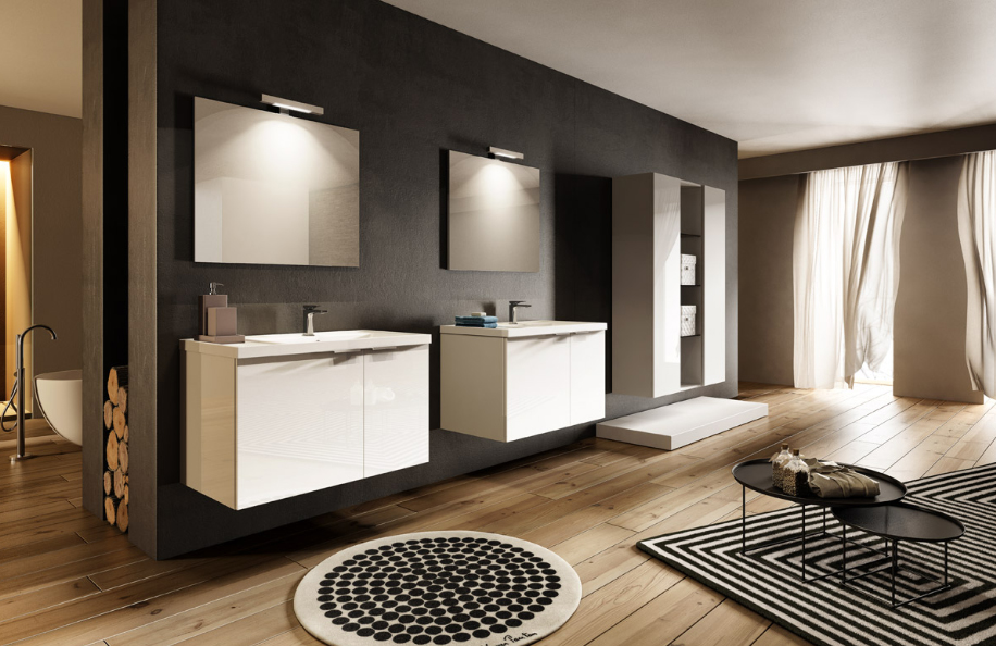 E-Malibú 90.2 Bianco Lucido Top mineralmarmo serie Contemporaneo Mobili Bagno Progetto Idea Stella