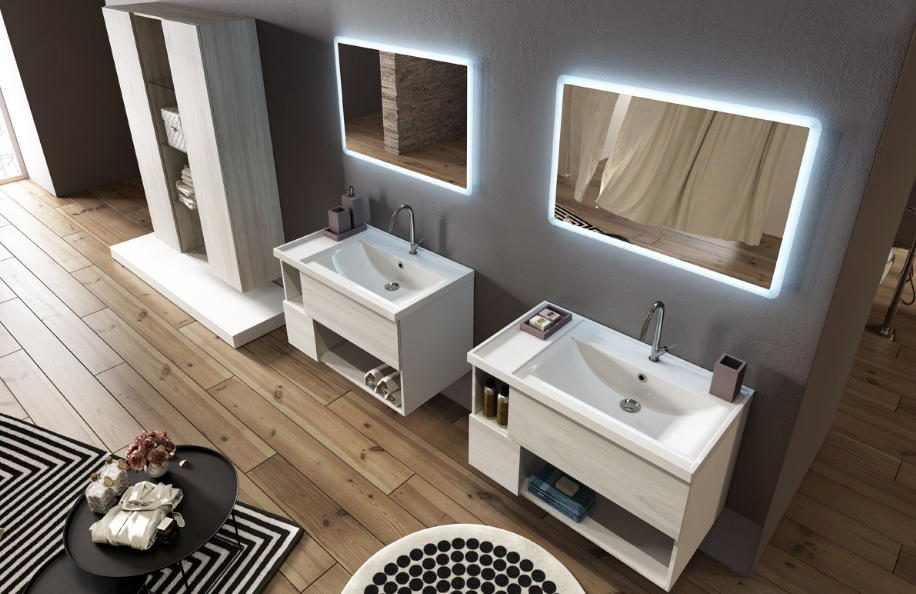 Malibú 90.11 Olmo Creme Top mineralmarmo serie Contemporaneo Mobili Bagno Progetto Idea Stella