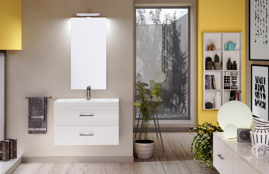 Simply80.07 Bianco Lucido Lavabo Ceramica serie Contemporaneo Mobili Bagno Progetto Idea Stella