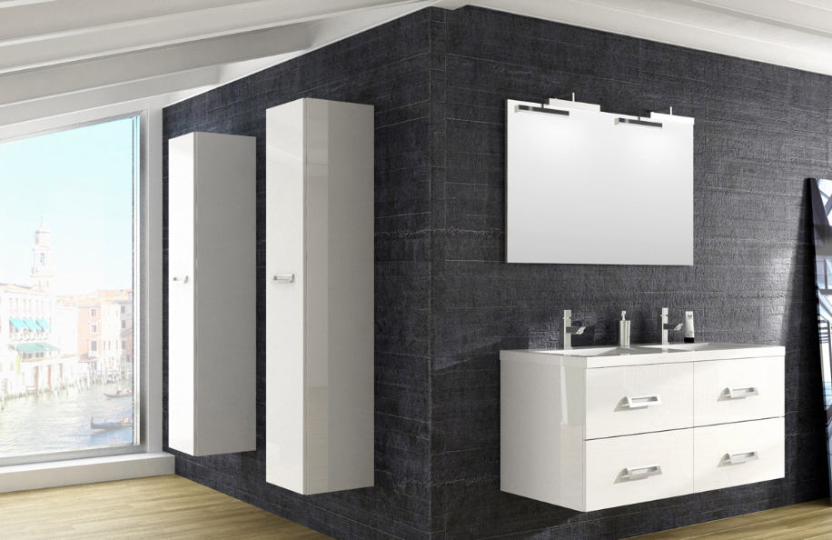 Swing 120.04 Bianco Lucido Top integrato in mineralmarmo serie Contemporaneo Mobili Bagno Progetto Idea Stella