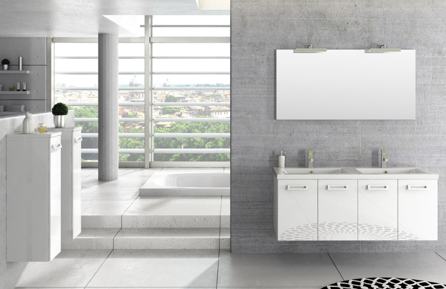 Swing 140.02 Bianco Lucido Top integrato in mineralmarmo serie Contemporaneo Mobili Bagno Progetto Idea Stella