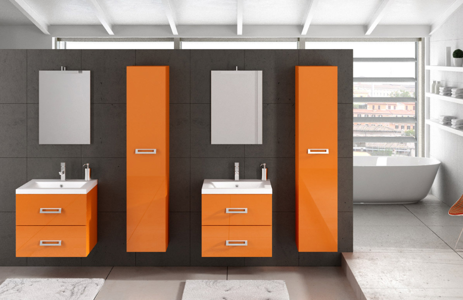 Swing 60.01 Arancio Lucido Top integrato in mineralmarmo serie Contemporaneo Mobili Bagno Progetto Idea Stella