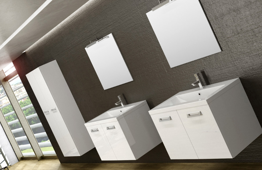 Swing 90.02 Bianco Lucido Top integrato in mineralmarmo serie Contemporaneo Mobili Bagno Progetto Idea Stella