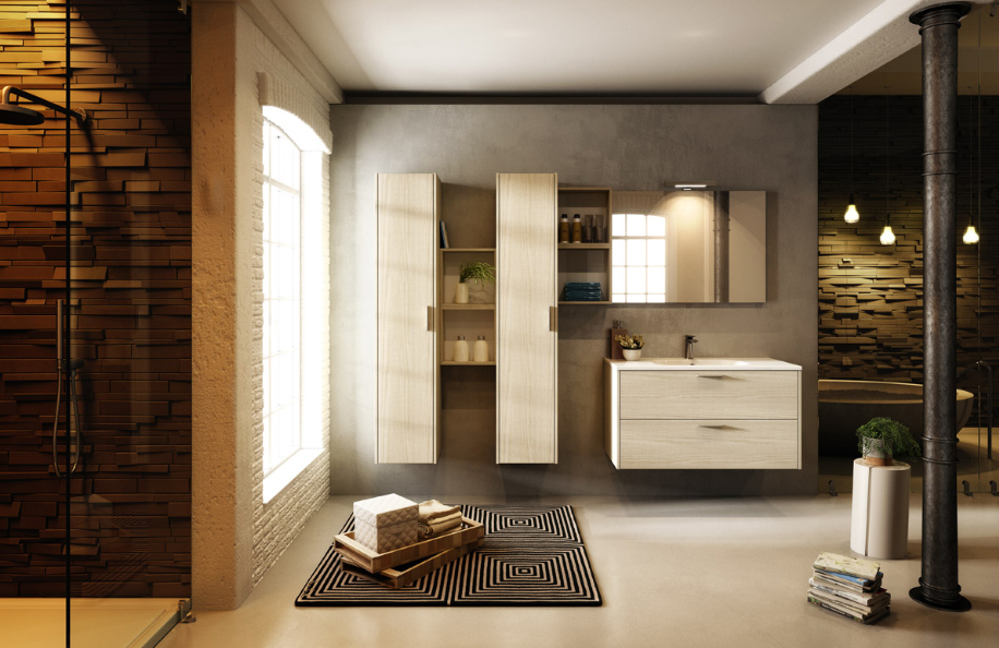 Today 100.1 Frassino Tranché Top mineralmarmo serie Contemporaneo Mobili Bagno Progetto Idea Stella