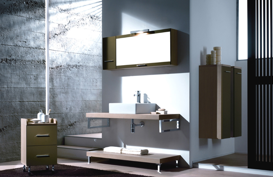 Surf 302 Rovere e Grigio Kaki serie Design Mobili Bagno Progetto Idea Stella