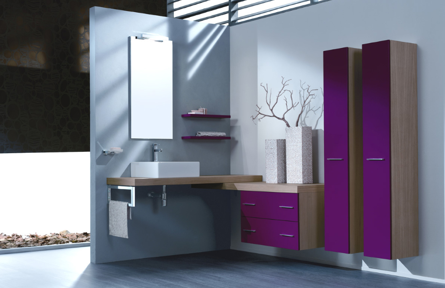 Surf 306 Rovere e Rosso-Violetto serie Design Mobili Bagno Progetto Idea Stella