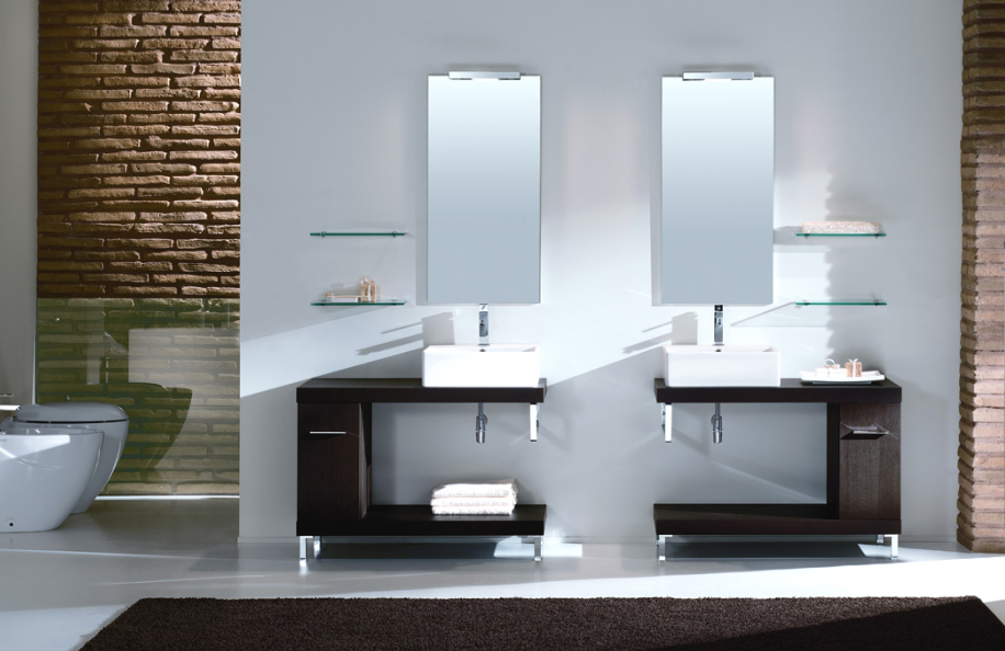 Surf 307 Wengé e Cuoio serie Design Mobili Bagno Progetto Idea Stella