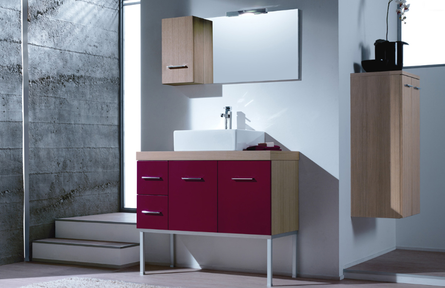 Surf 308 Rovere e Rosso rubino serie Design Mobili Bagno Progetto Idea Stella